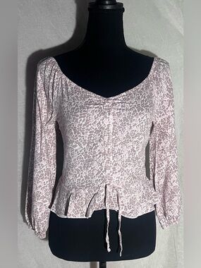 Japna Light Pink Leopard Print Peplum Blouse